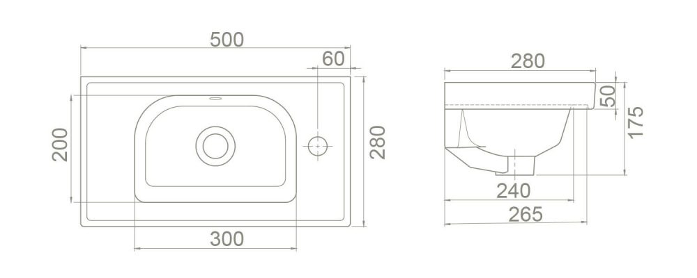 Умивалник Серия Frame 50*28 см Ляв Отвор технически