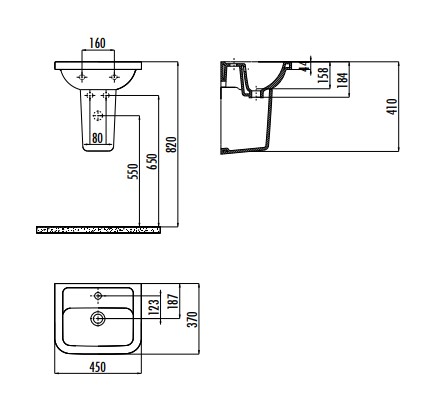 Умивалник Серия Key 45 см KY045-00CB00E-0000 чертеж