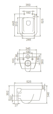Висящо тоалетно седало Серия Noura Rimless с биде 019900 чертеж