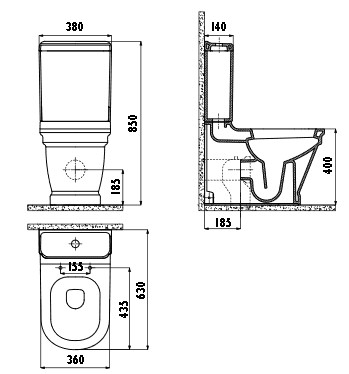 Моноблок Серия Antik - Back to Wall AN360-11CB00-0000 + AN410-00CB00-0000 технически чертеж