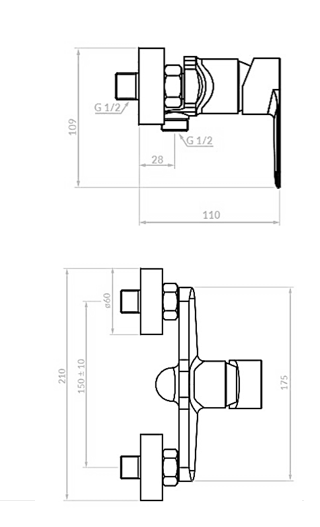 Смесител за душ Серия Fresno BQF_040D технически чертеж