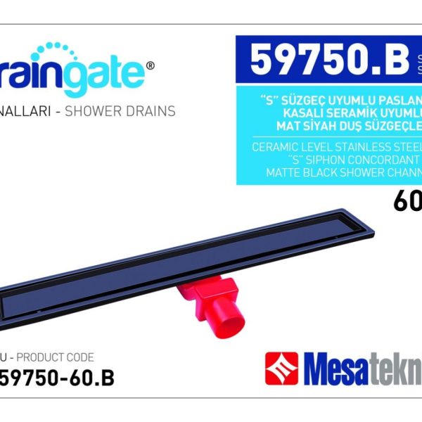 Линеен сифон 60 см Black Matte - за плочка - Серия Mesateknik MTS59750.B-60