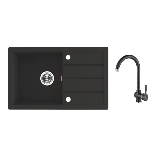 Комплект кухненска мивка и смесител Серия Trzynastka Black SBPA_711T