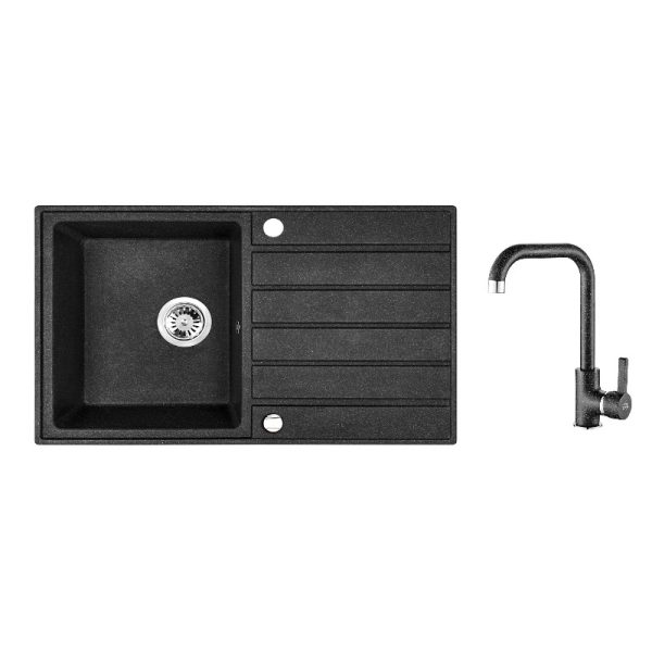 Комплект кухненска мивка и смесител Серия Margarita Black SBMA_711T